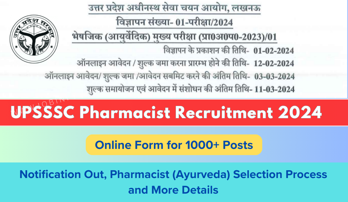 UPSSSC Pharmacist Recruitment 2024 PDF: Online Form for 1000+ Vacancies, Notification Out, Selection Process and More Details
